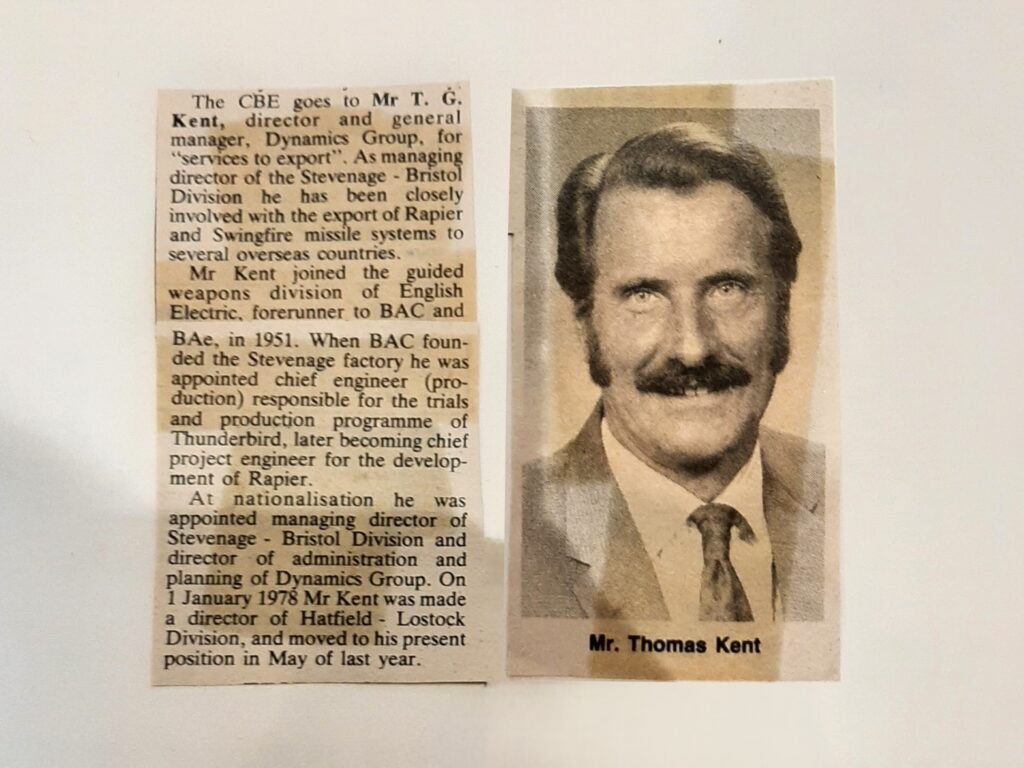 Newspaper Article ; Thomas George Kent awarded his CBE