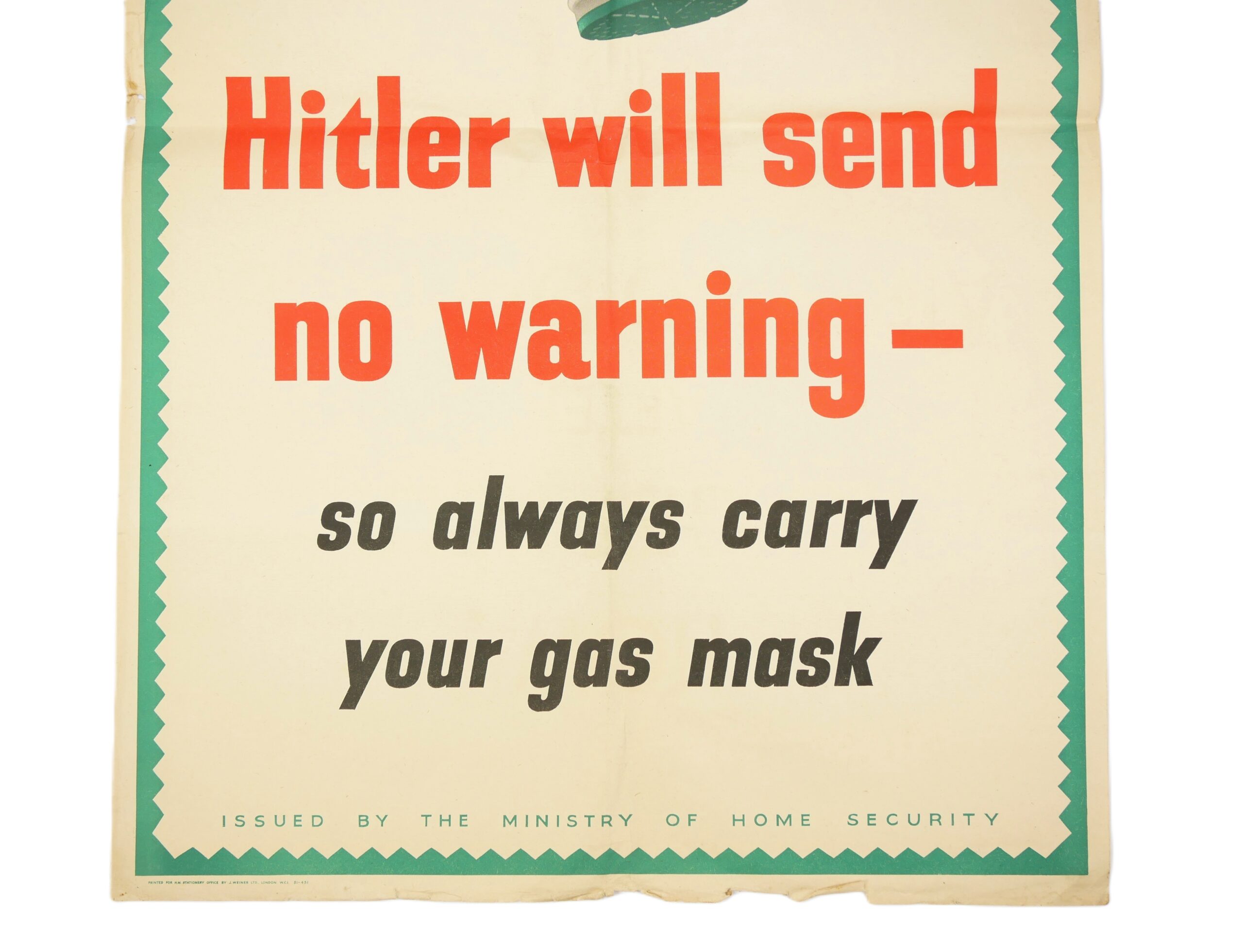 Original WW2 Hitler will send no warning poster