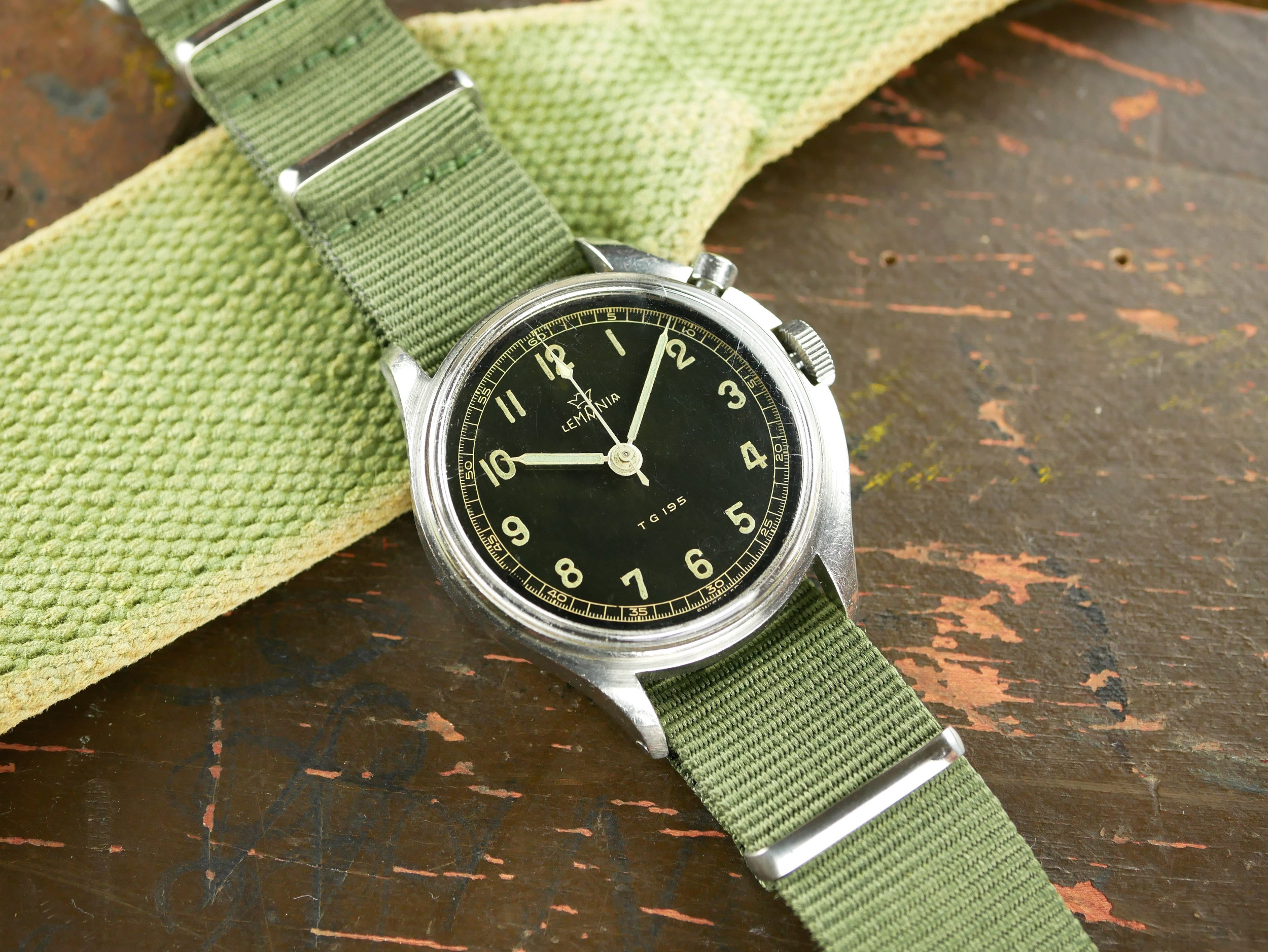Lemania TG 195 Swedish Military Wristwatch c.1954 For Sale