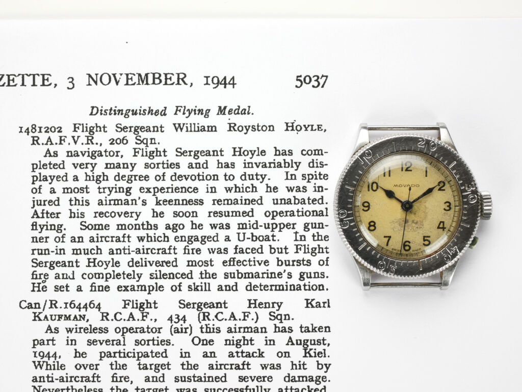 Movado "Weems" with London Gazette extract showing the DFM award