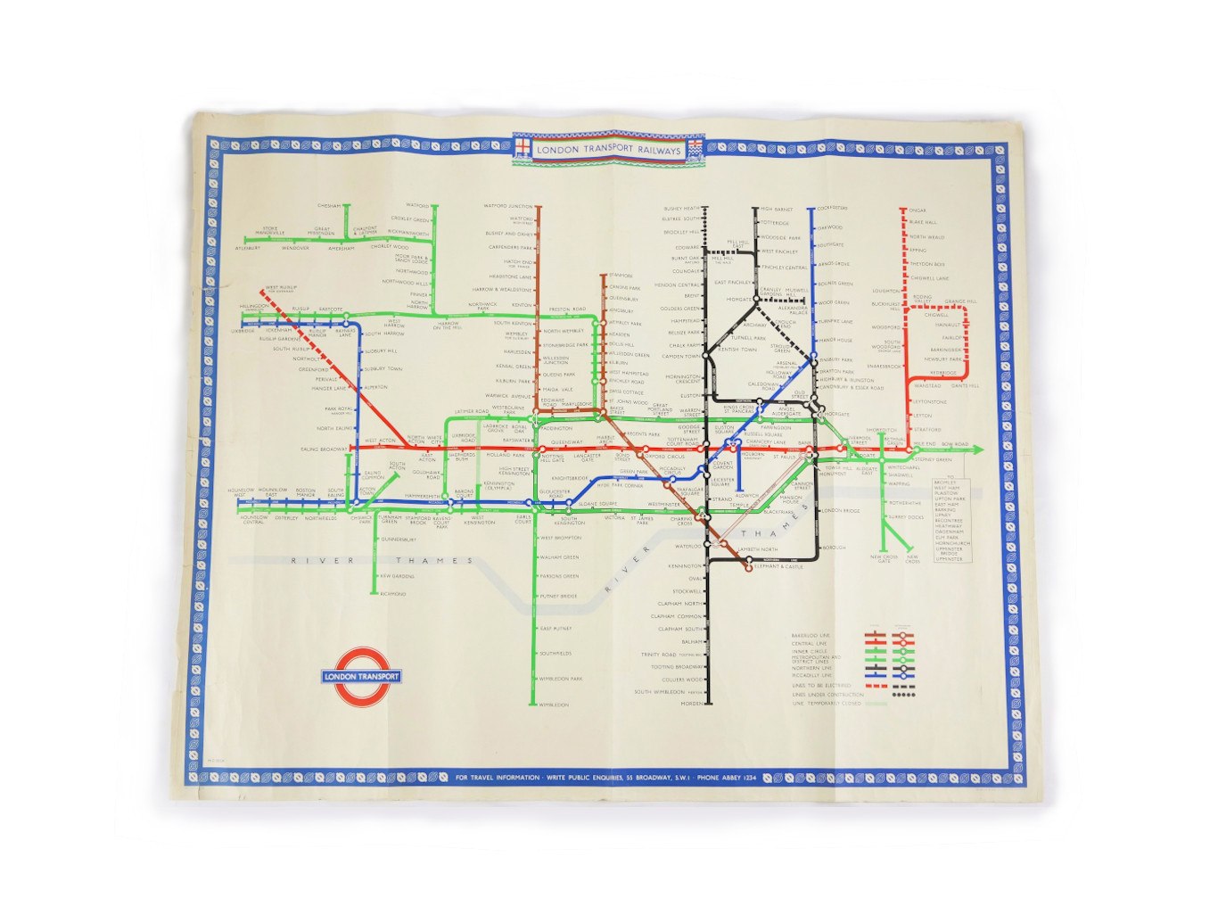 Original Hcbeck London Tube Quad Royal Station Map C1947 Sold
